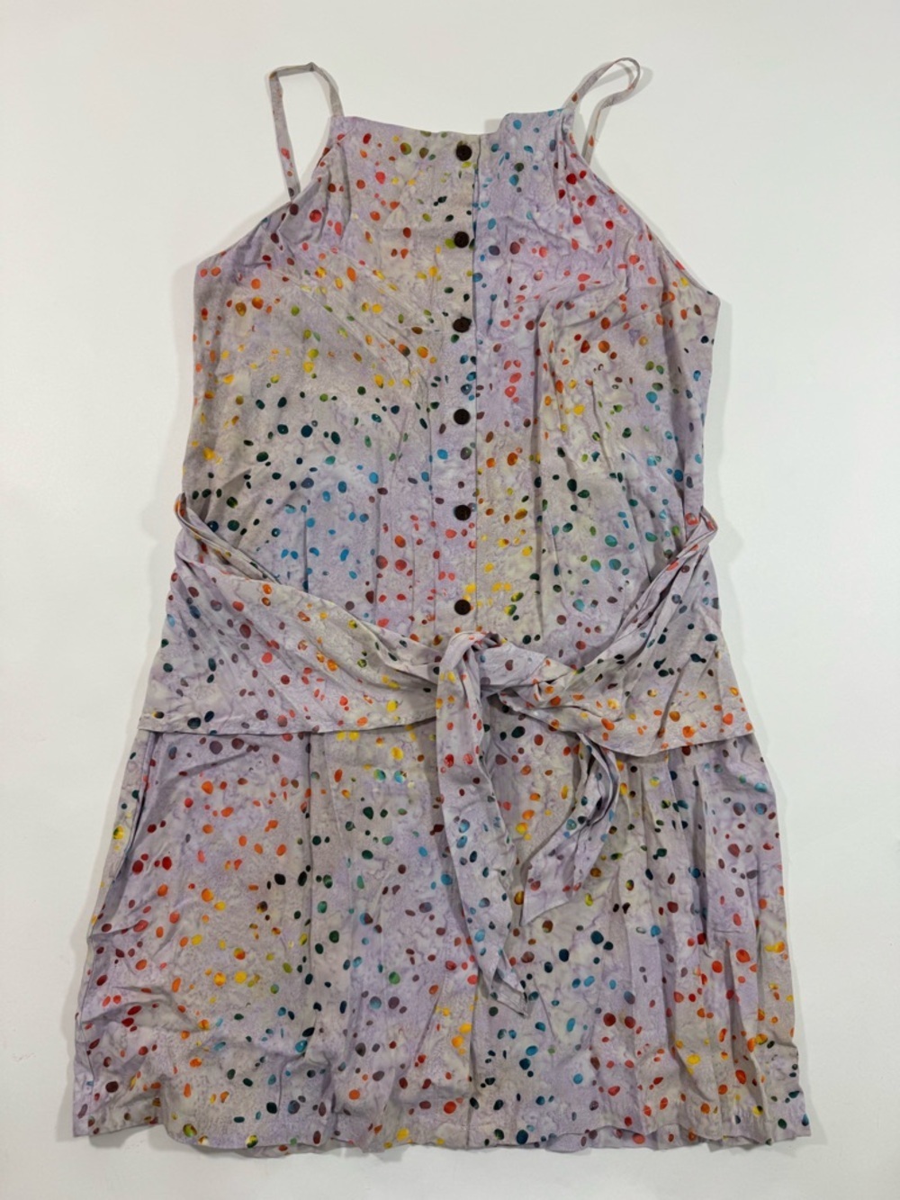 Go Fish Button Front Mini Dress Tie Waist Watercolor Polka Dots